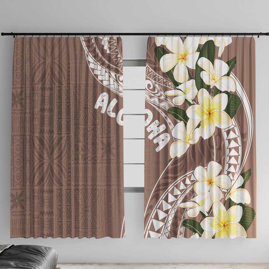 Aloha Hawaii Festive Window Curtain Frangipani Lace Classic - Beige LT7 With Hooks Beige - Polynesian Pride