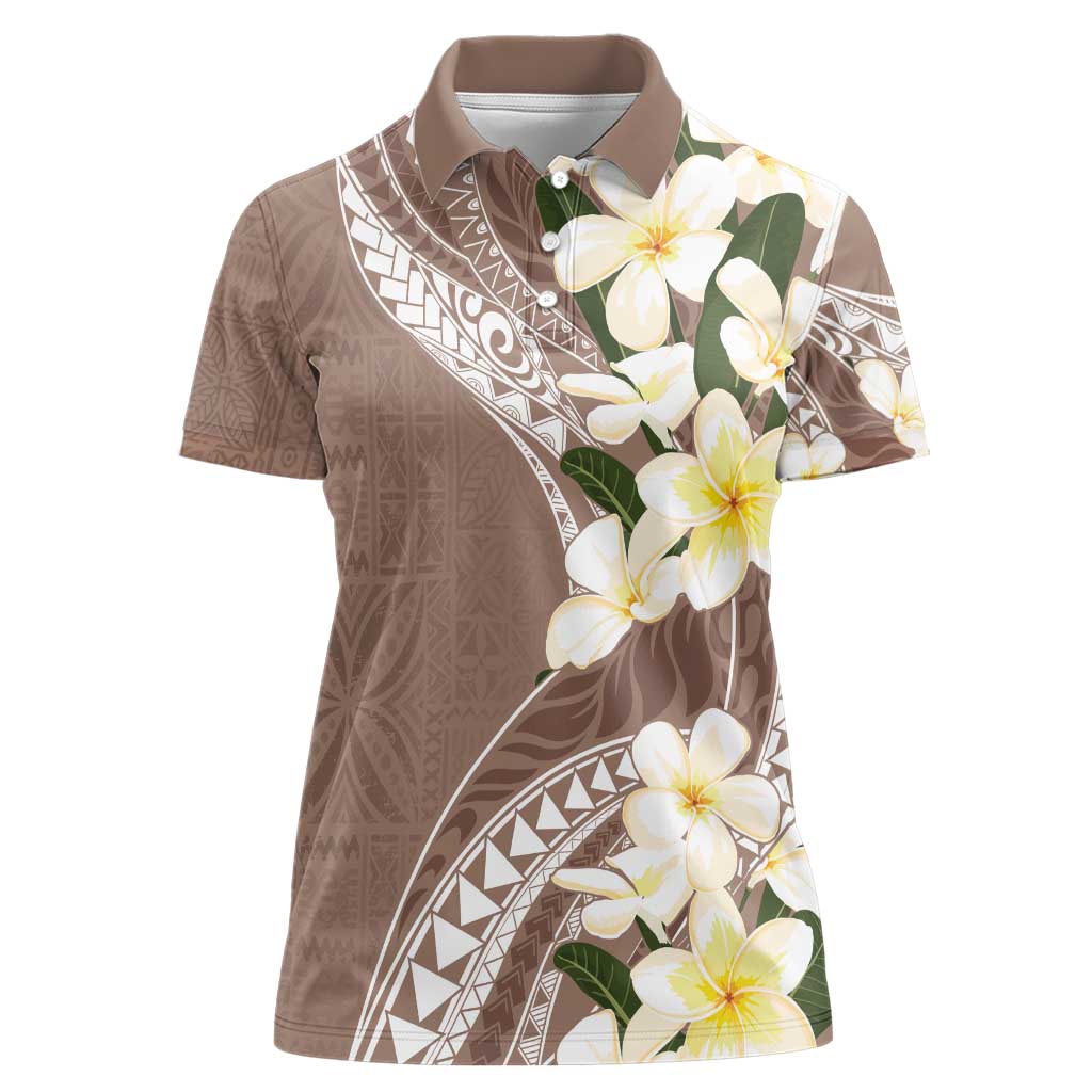 Aloha Hawaii Festive Women Polo Shirt Frangipani Lace Classic - Beige