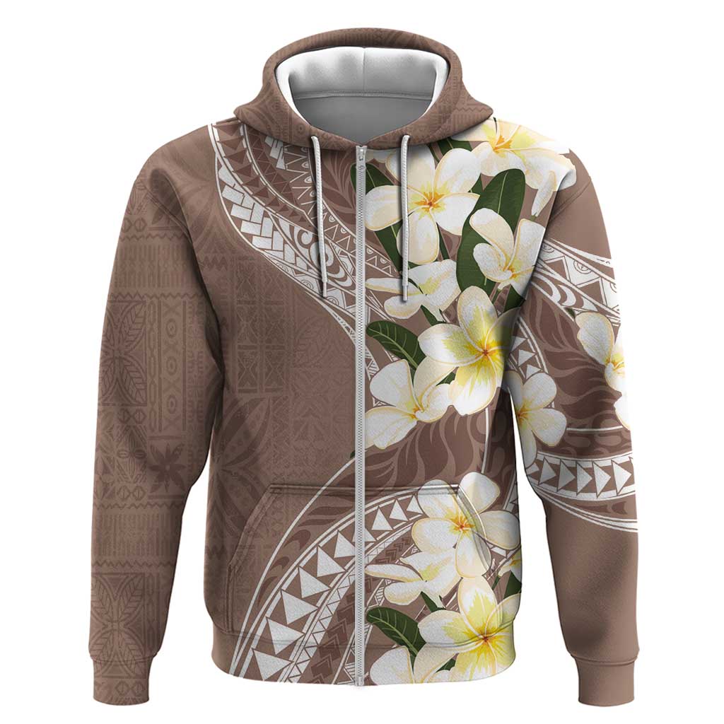 Aloha Hawaii Festive Zip Hoodie Frangipani Lace Classic - Beige