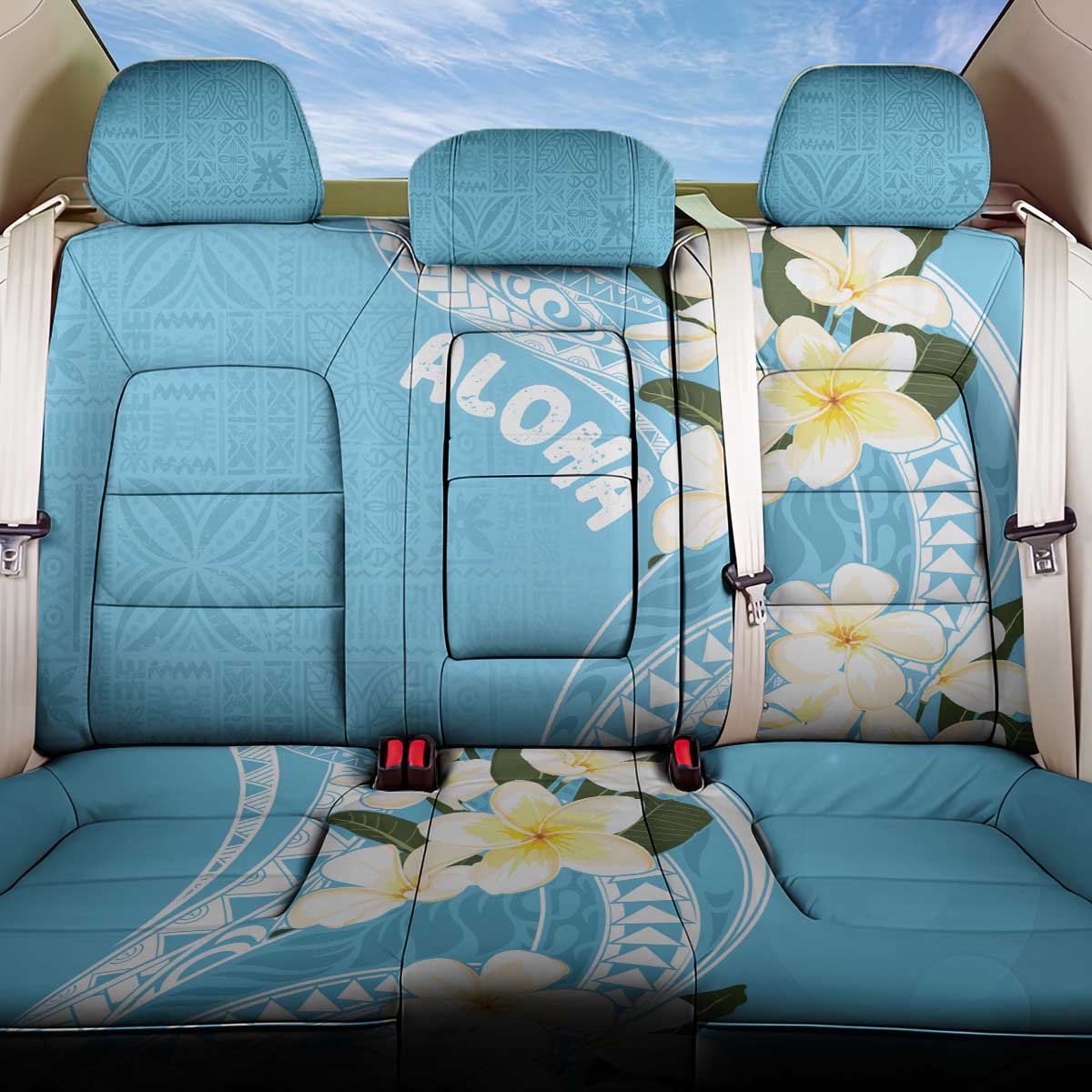 Aloha Hawaii Festive Back Car Seat Cover Frangipani Lace Classic - Turquoise