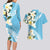 Aloha Hawaii Festive Couples Matching Long Sleeve Bodycon Dress and Hawaiian Shirt Frangipani Lace Classic - Turquoise