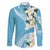 Aloha Hawaii Festive Family Matching Long Sleeve Bodycon Dress and Hawaiian Shirt Frangipani Lace Classic - Turquoise