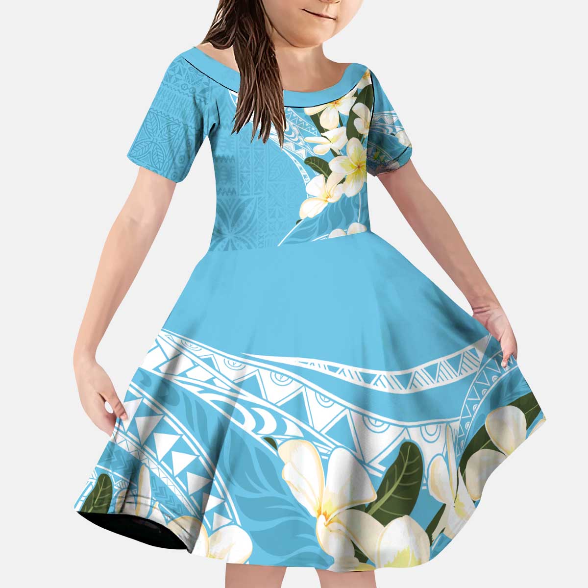 Aloha Hawaii Festive Family Matching Puletasi and Hawaiian Shirt Frangipani Lace Classic - Turquoise