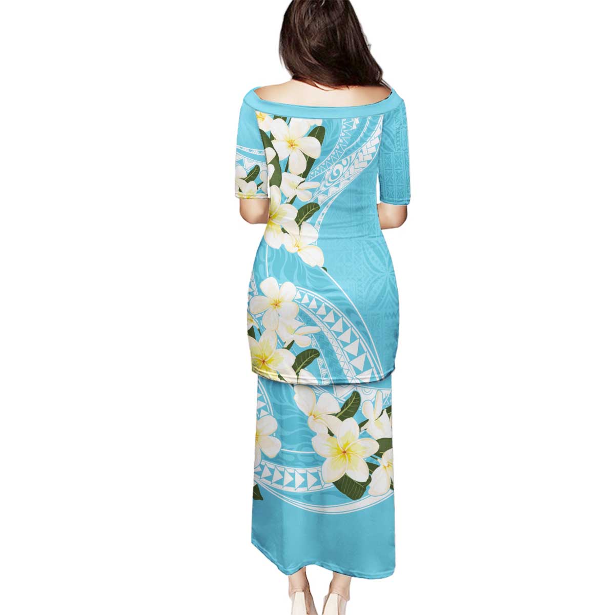 Aloha Hawaii Festive Family Matching Puletasi and Hawaiian Shirt Frangipani Lace Classic - Turquoise