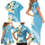 Aloha Hawaii Festive Family Matching Short Sleeve Bodycon Dress and Hawaiian Shirt Frangipani Lace Classic - Turquoise