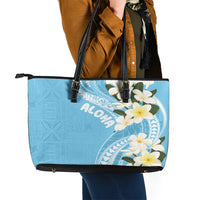 Aloha Hawaii Festive Leather Tote Bag Frangipani Lace Classic - Turquoise LT7 - Polynesian Pride
