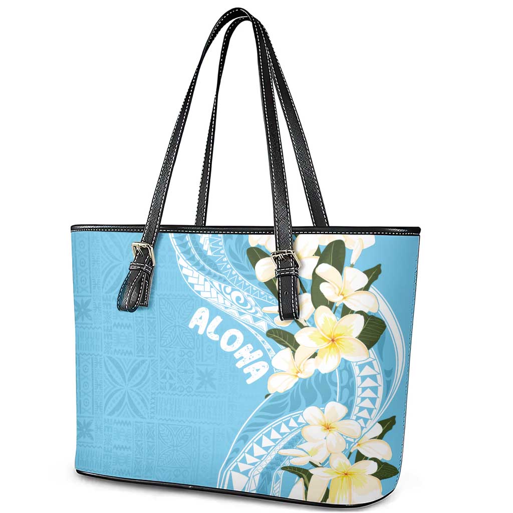 Aloha Hawaii Festive Leather Tote Bag Frangipani Lace Classic - Turquoise LT7 - Polynesian Pride