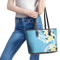Aloha Hawaii Festive Leather Tote Bag Frangipani Lace Classic - Turquoise LT7 - Polynesian Pride