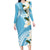 Aloha Hawaii Festive Long Sleeve Bodycon Dress Frangipani Lace Classic - Turquoise