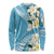 Aloha Hawaii Festive Long Sleeve Shirt Frangipani Lace Classic - Turquoise