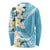 Aloha Hawaii Festive Long Sleeve Shirt Frangipani Lace Classic - Turquoise