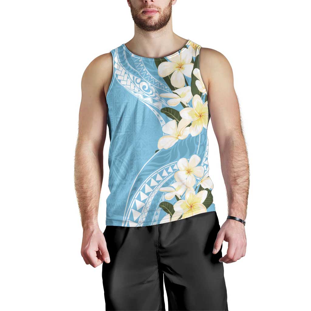 Aloha Hawaii Festive Men Tank Top Frangipani Lace Classic - Turquoise LT7 - Polynesian Pride