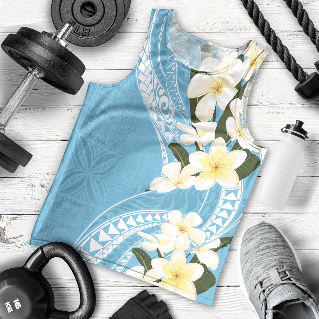 Aloha Hawaii Festive Men Tank Top Frangipani Lace Classic - Turquoise LT7 - Polynesian Pride