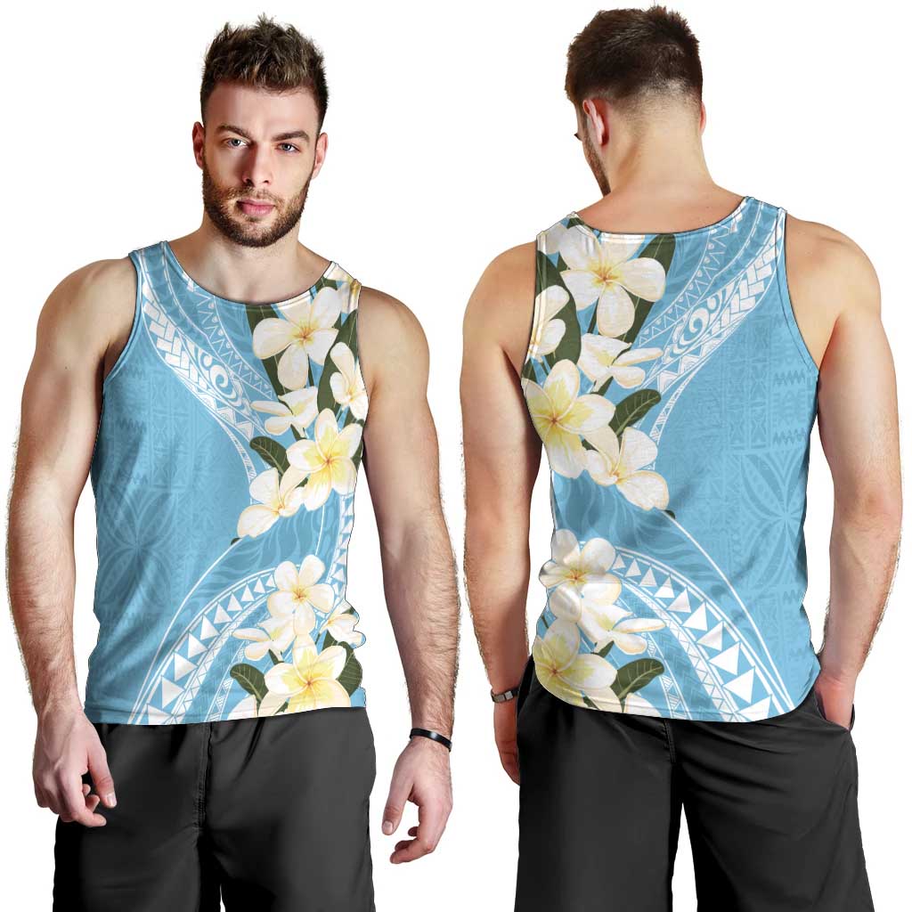 Aloha Hawaii Festive Men Tank Top Frangipani Lace Classic - Turquoise LT7 - Polynesian Pride