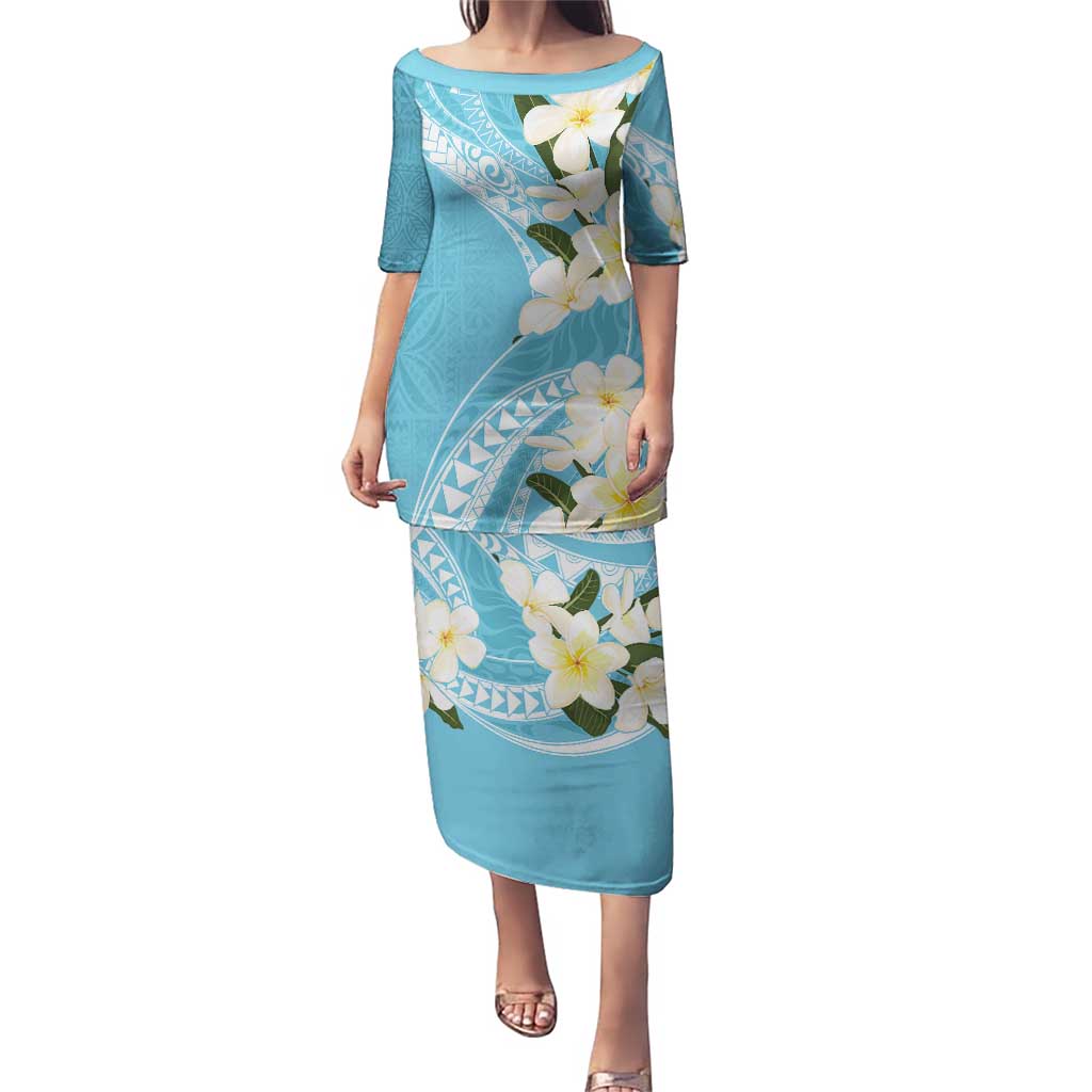 Aloha Hawaii Festive Puletasi Frangipani Lace Classic - Turquoise LT7 Long Dress Turquoise - Polynesian Pride