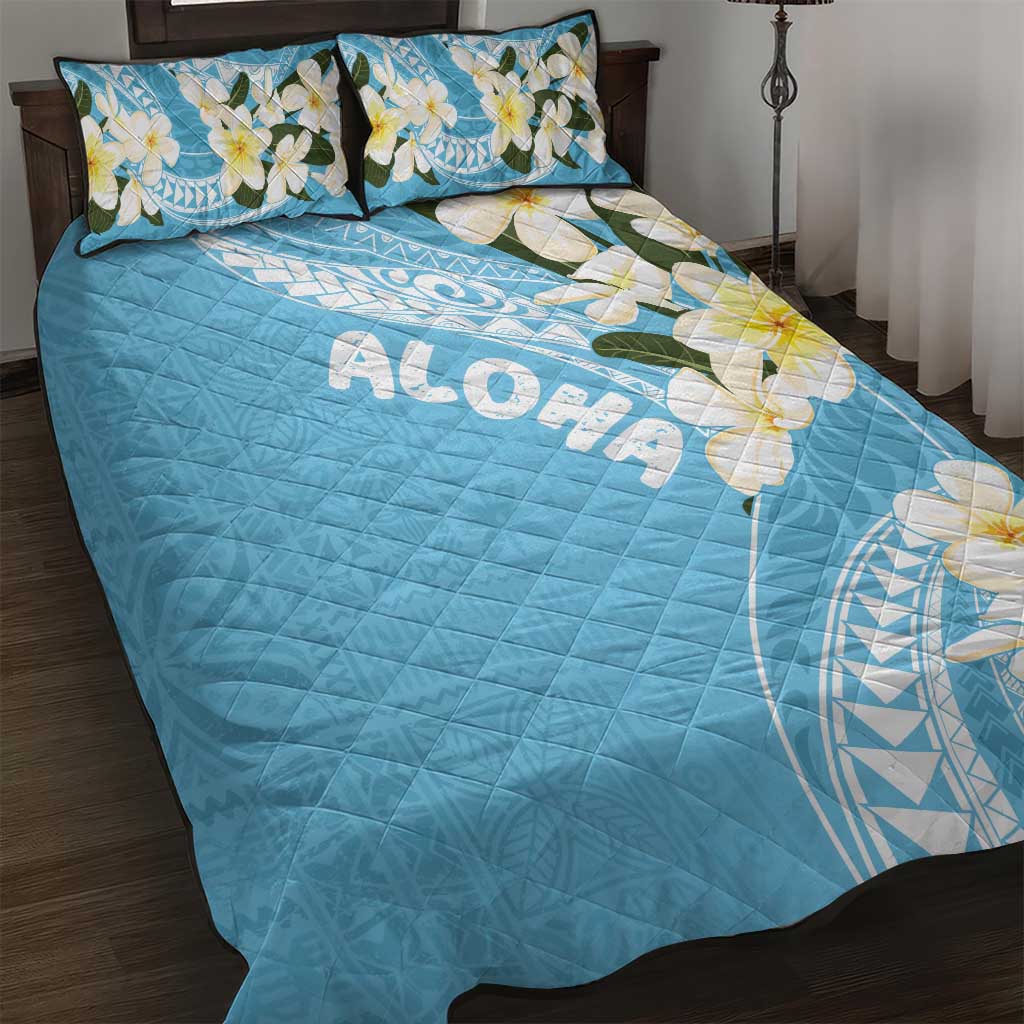 Aloha Hawaii Festive Quilt Bed Set Frangipani Lace Classic - Turquoise