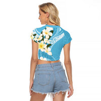 Aloha Hawaii Festive Raglan Cropped T Shirt Frangipani Lace Classic - Turquoise