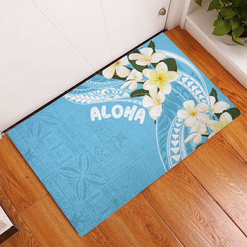 Aloha Hawaii Festive Rubber Doormat Frangipani Lace Classic - Turquoise LT7 - Polynesian Pride