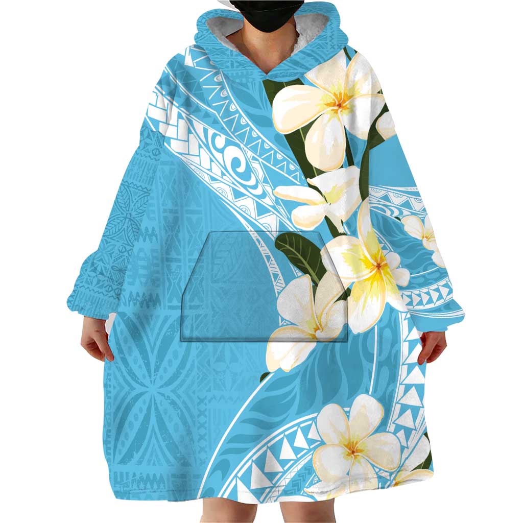 Aloha Hawaii Festive Wearable Blanket Hoodie Frangipani Lace Classic - Turquoise LT7 - Polynesian Pride