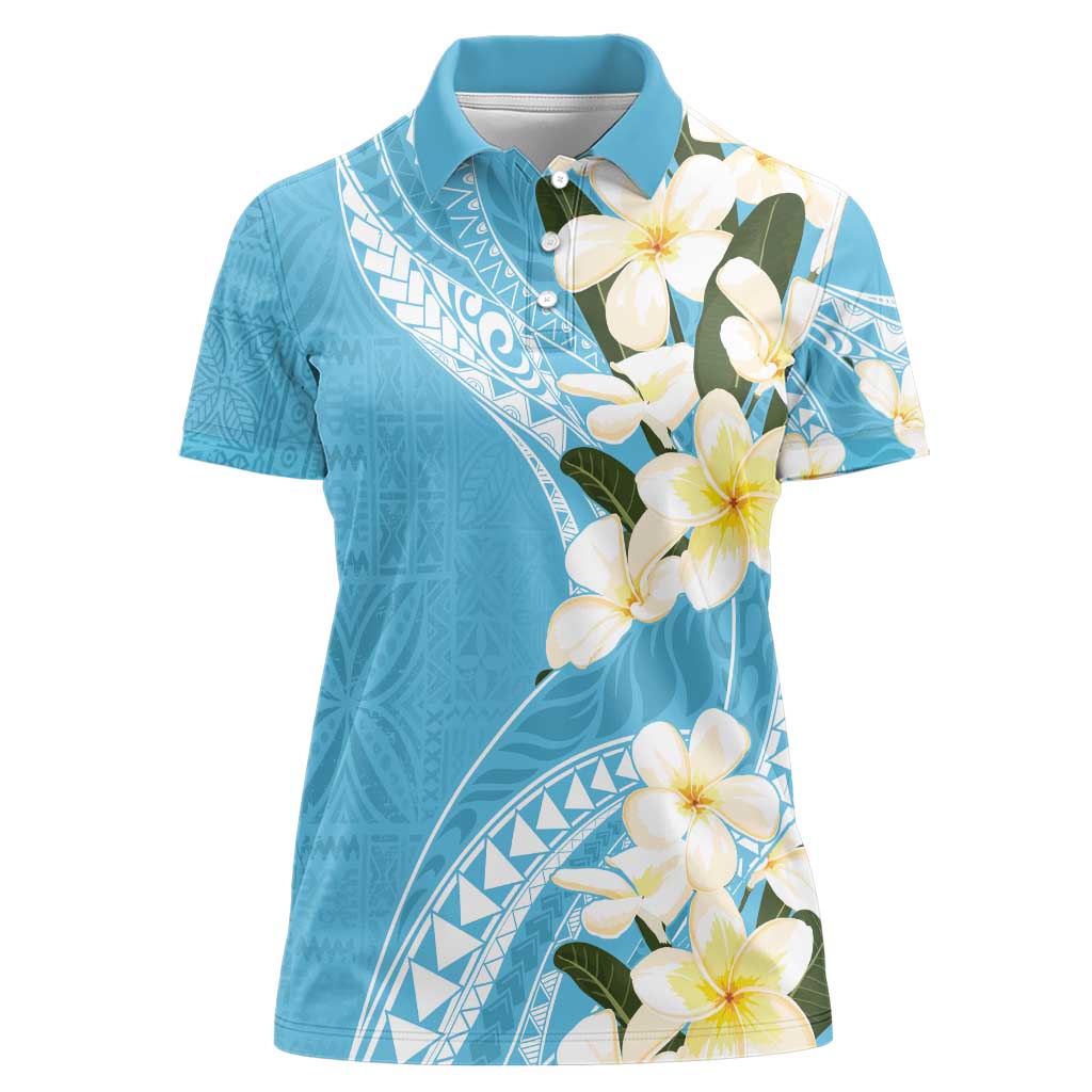 Aloha Hawaii Festive Women Polo Shirt Frangipani Lace Classic - Turquoise