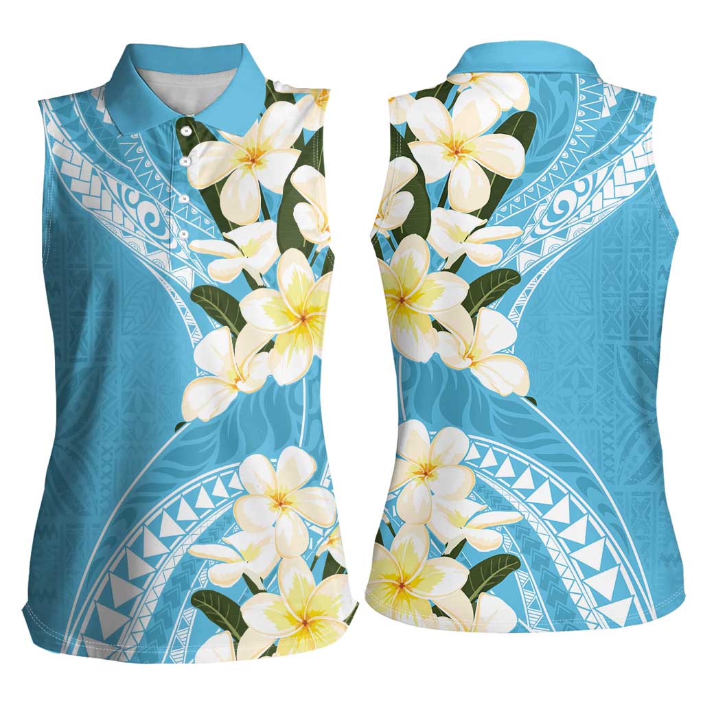 Aloha Hawaii Festive Women Sleeveless Polo Shirt Frangipani Lace Classic - Turquoise