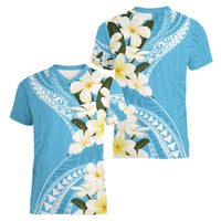 Aloha Hawaii Festive Women V-Neck T-Shirt Frangipani Lace Classic - Turquoise
