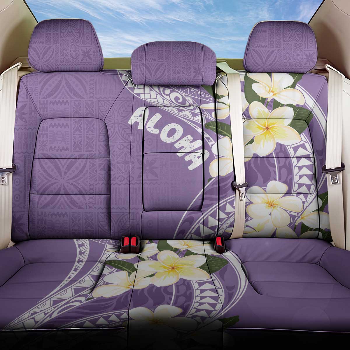 Aloha Hawaii Festive Back Car Seat Cover Frangipani Lace Classic - Lavender