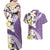 Aloha Hawaii Festive Couples Matching Off Shoulder Maxi Dress and Hawaiian Shirt Frangipani Lace Classic - Lavender