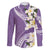 Aloha Hawaii Festive Family Matching Off The Shoulder Long Sleeve Dress and Hawaiian Shirt Frangipani Lace Classic - Lavender