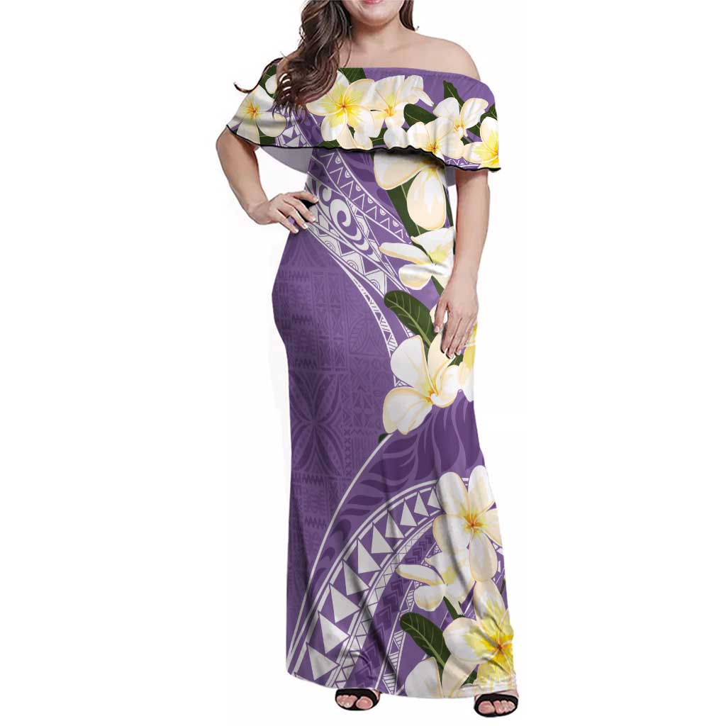 Aloha Hawaii Festive Family Matching Off Shoulder Maxi Dress and Hawaiian Shirt Frangipani Lace Classic - Lavender