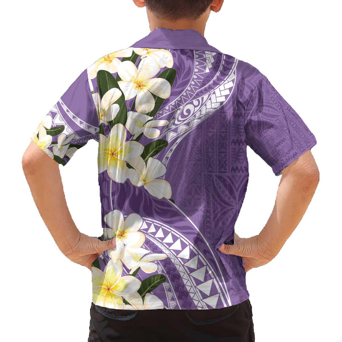 Aloha Hawaii Festive Family Matching Off Shoulder Short Dress and Hawaiian Shirt Frangipani Lace Classic - Lavender LT7 - Polynesian Pride
