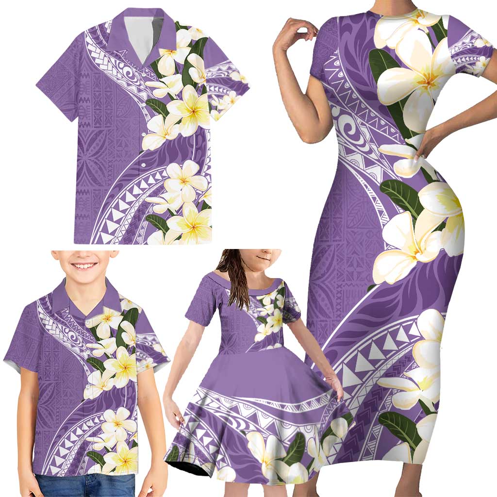 Aloha Hawaii Festive Family Matching Short Sleeve Bodycon Dress and Hawaiian Shirt Frangipani Lace Classic - Lavender