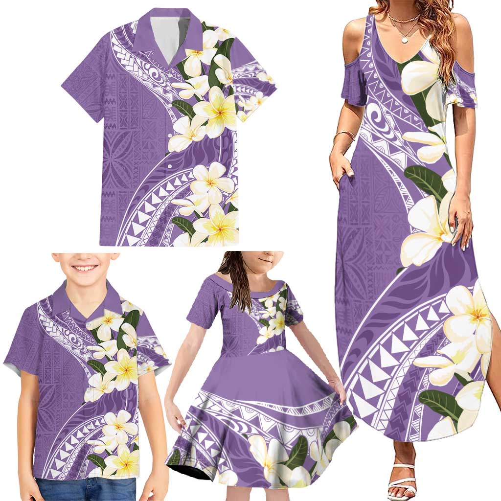 Aloha Hawaii Festive Family Matching Summer Maxi Dress and Hawaiian Shirt Frangipani Lace Classic - Lavender LT7 - Polynesian Pride