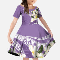 Aloha Hawaii Festive Kid Short Sleeve Dress Frangipani Lace Classic - Lavender