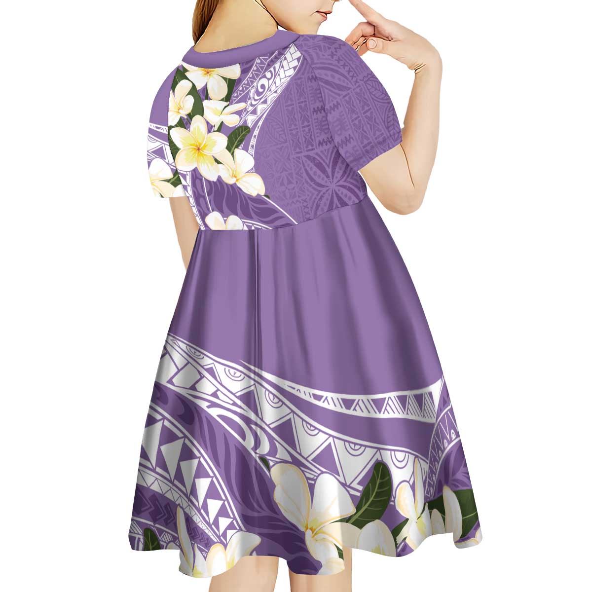 Aloha Hawaii Festive Kid Short Sleeve Dress Frangipani Lace Classic - Lavender