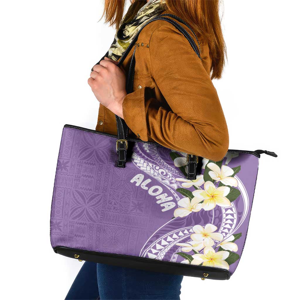 Aloha Hawaii Festive Leather Tote Bag Frangipani Lace Classic - Lavender LT7 Lavender - Polynesian Pride