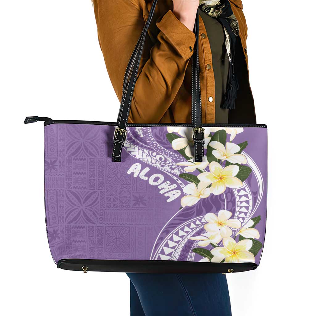 Aloha Hawaii Festive Leather Tote Bag Frangipani Lace Classic - Lavender LT7 - Polynesian Pride