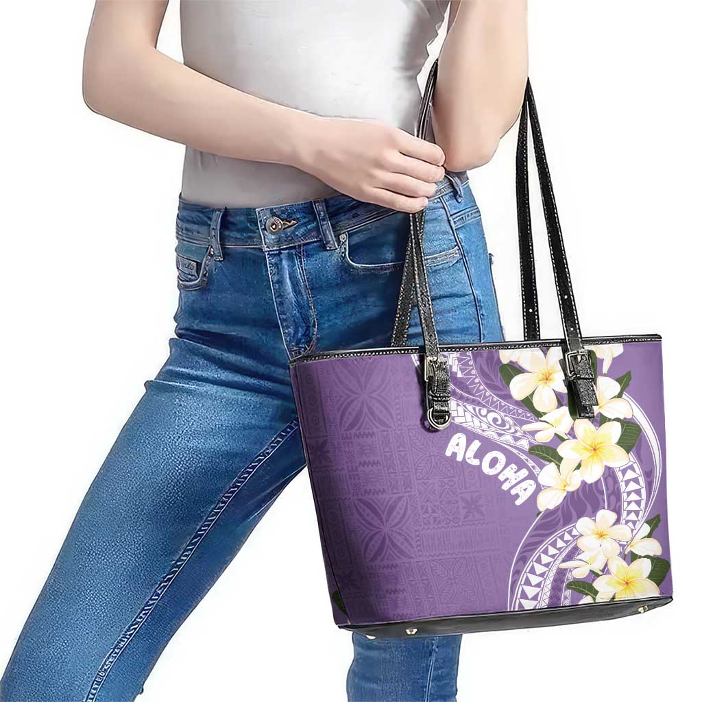 Aloha Hawaii Festive Leather Tote Bag Frangipani Lace Classic - Lavender LT7 - Polynesian Pride