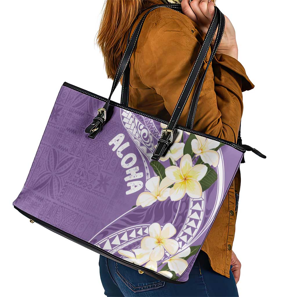 Aloha Hawaii Festive Leather Tote Bag Frangipani Lace Classic - Lavender LT7 - Polynesian Pride