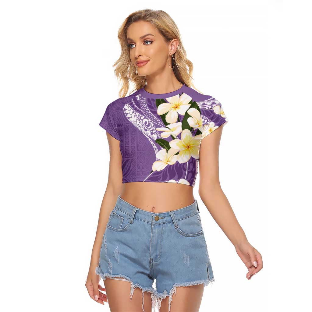 Aloha Hawaii Festive Raglan Cropped T Shirt Frangipani Lace Classic - Lavender