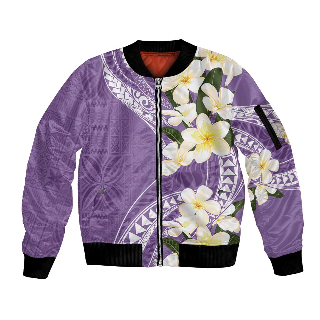 Aloha Hawaii Festive Sleeve Zip Bomber Jacket Frangipani Lace Classic - Lavender