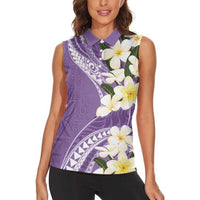 Aloha Hawaii Festive Women Sleeveless Polo Shirt Frangipani Lace Classic - Lavender