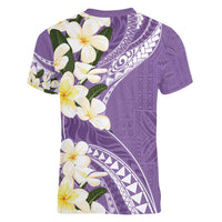 Aloha Hawaii Festive Women V-Neck T-Shirt Frangipani Lace Classic - Lavender