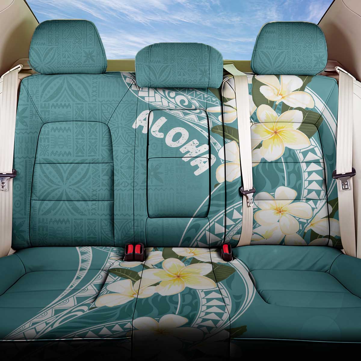 Aloha Hawaii Festive Back Car Seat Cover Frangipani Lace Classic - Teal LT7 One Size Teal - Polynesian Pride