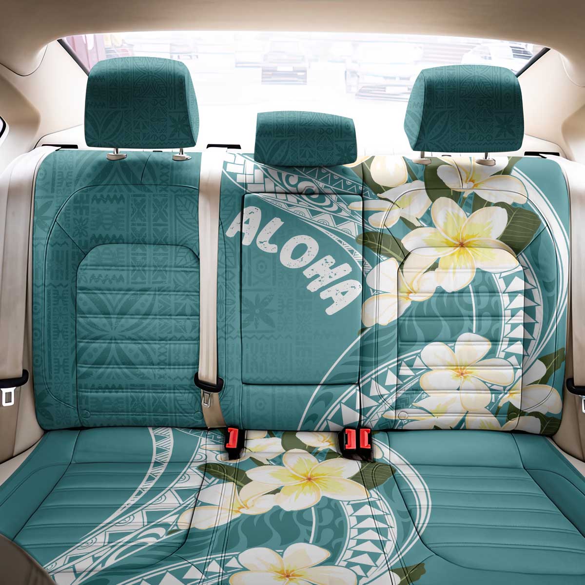 Aloha Hawaii Festive Back Car Seat Cover Frangipani Lace Classic - Teal LT7 - Polynesian Pride