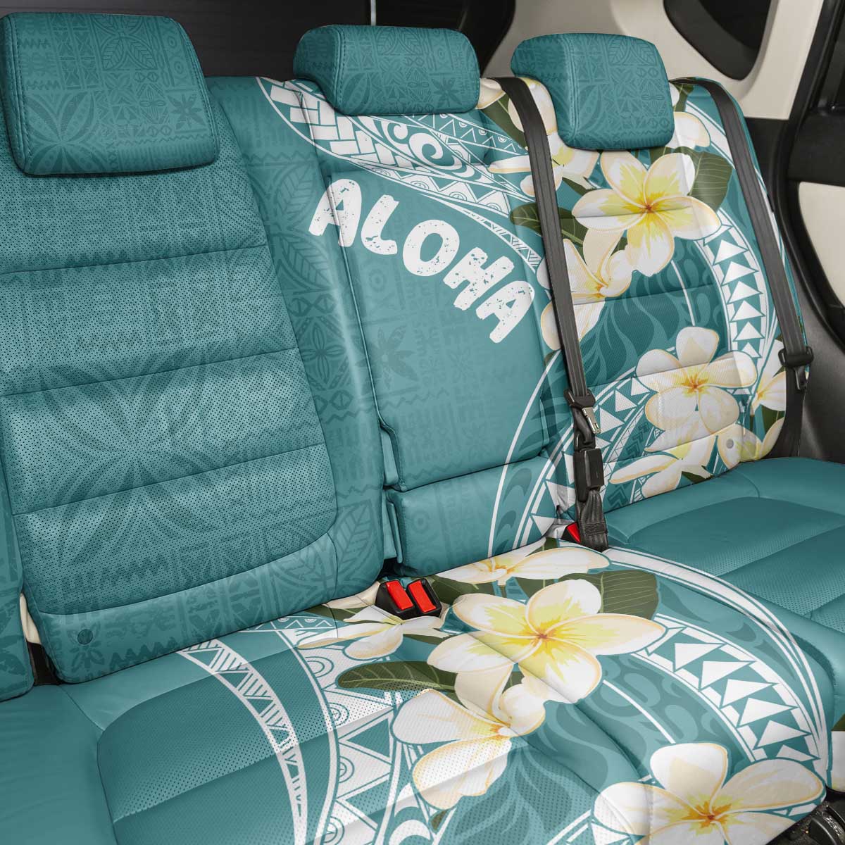 Aloha Hawaii Festive Back Car Seat Cover Frangipani Lace Classic - Teal LT7 - Polynesian Pride
