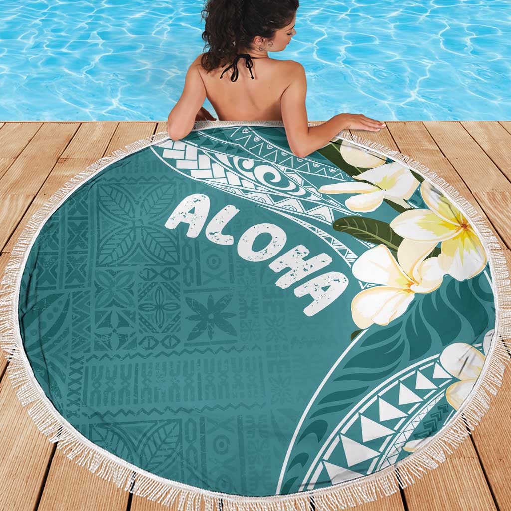 Aloha Hawaii Festive Beach Blanket Frangipani Lace Classic - Teal LT7 - Polynesian Pride