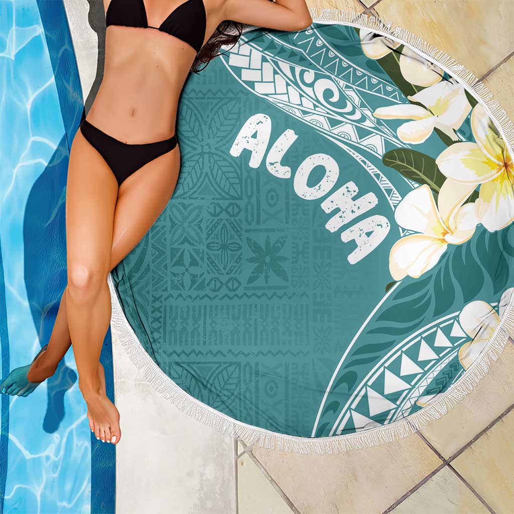 Aloha Hawaii Festive Beach Blanket Frangipani Lace Classic - Teal LT7 - Polynesian Pride