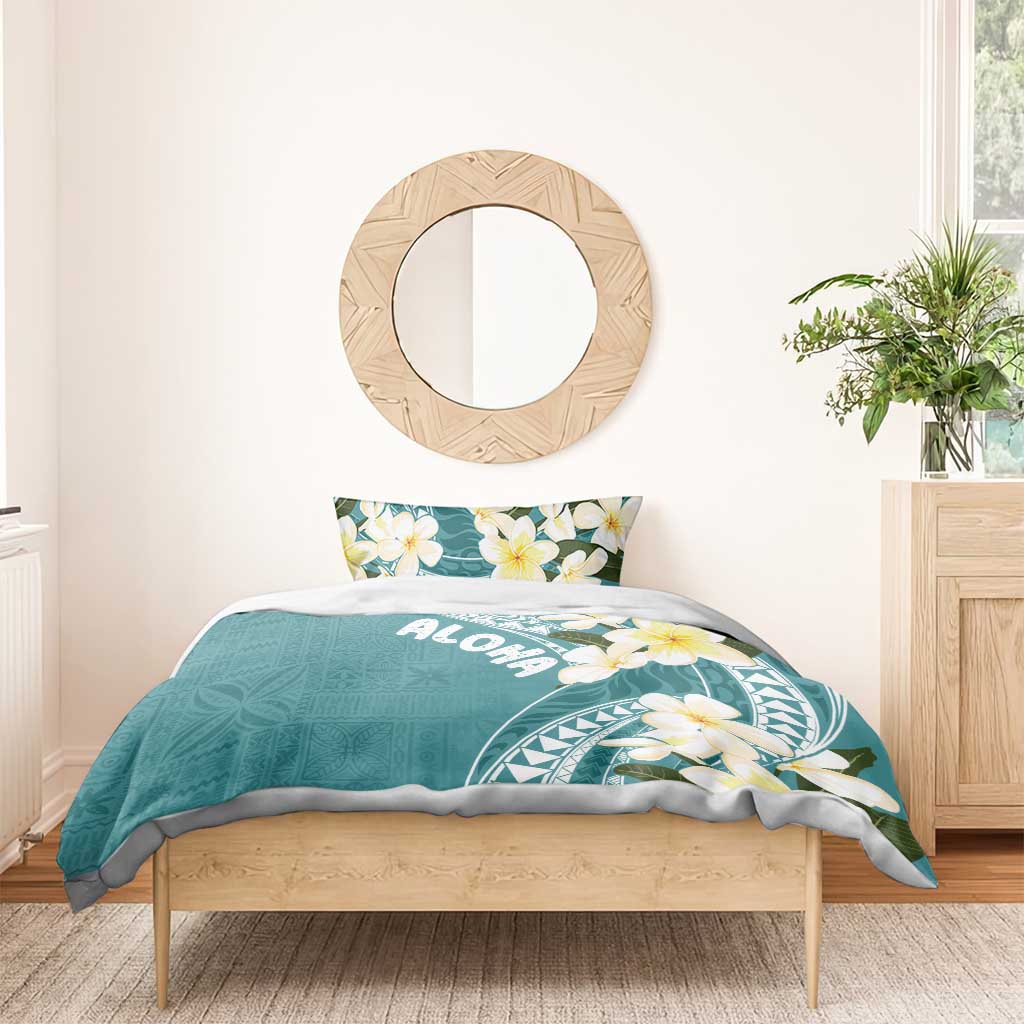 Aloha Hawaii Festive Bedding Set Frangipani Lace Classic - Teal