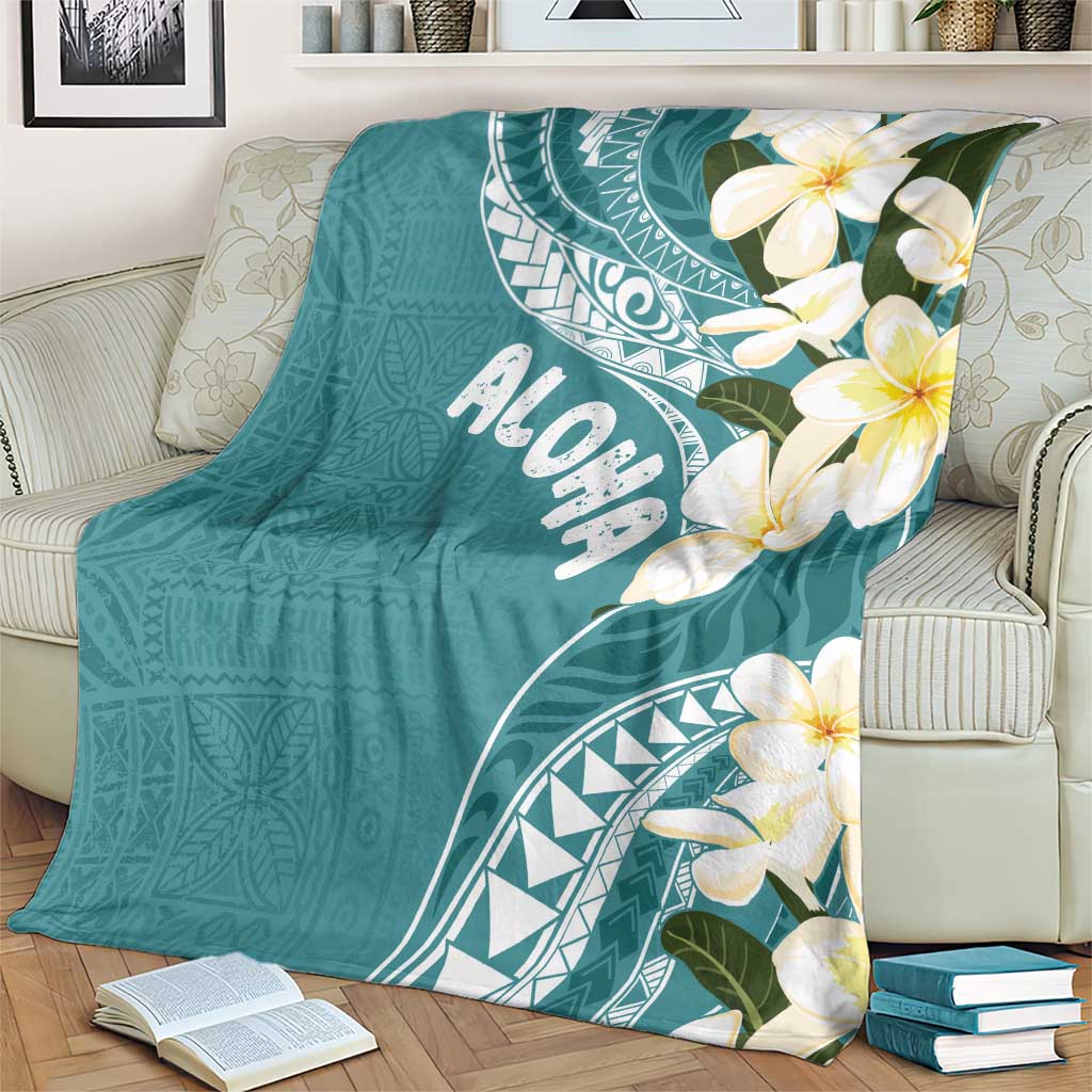 Aloha Hawaii Festive Blanket Frangipani Lace Classic - Teal LT7 - Polynesian Pride